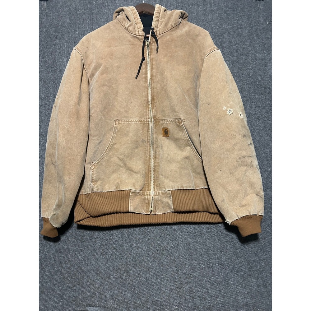Carhartt J130 Brown Active Hooded Work Jacket Size XL Regular distressed